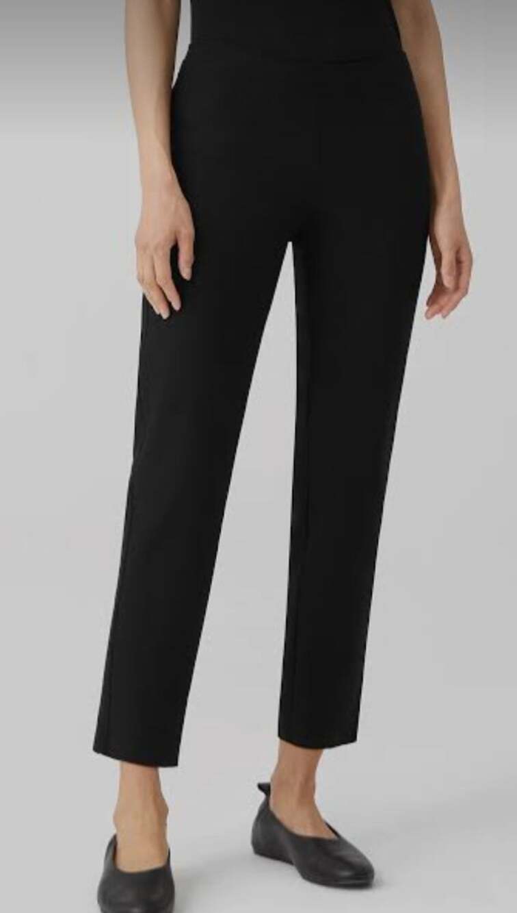 Eileen Fisher Washable Stretch Crepe Straight Leg Ankle Pants Black Size Large